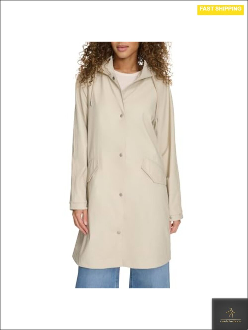 Water-Resistant Rain Jacket with Attached Hood and Adjustable Cuffs